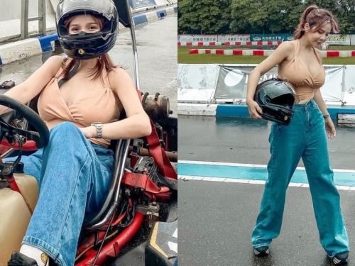 卡丁車賽車場「超兇猛車手」出沒！Mandi香菱挺巨乳狂飆，網友：方向盤壓力很大！