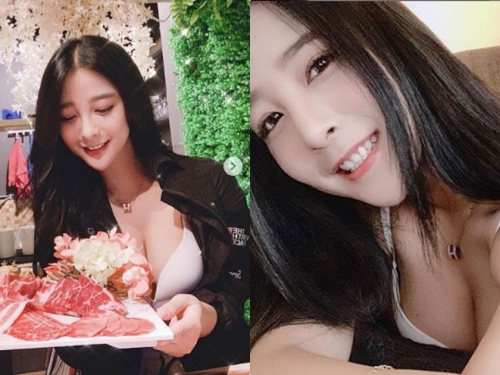 有氧女孩吃燒肉時「放送深溝」，爆乳好身材比食物還誘人！