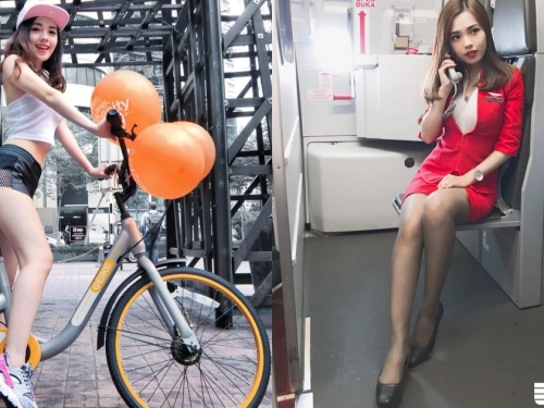 亞航空姐「MabeL」制服裙超短！白嫩美腿超吸睛，彎腰都會露出來！