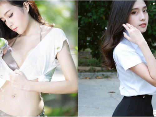 「清純大奶學生妹」太熱受不了！露天沖涼「身材曲線」好性感！全身都濕噠噠啦！