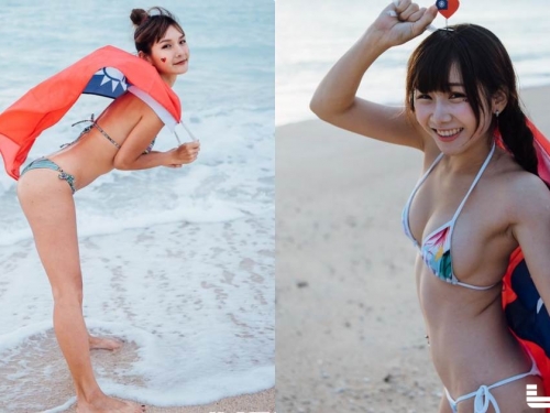 國慶特輯！性感雙模「澎湖火辣解放」，海邊國旗飄揚超奔放！