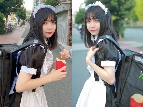 UberEats正妹「萌穿女僕裝」甜美送餐　讓人忍不住想怒點一波了