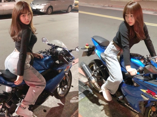 這角度很可以！「甜美小隻馬」騎大車氣勢足，自備「車頭燈」不怕別人沒看到她！