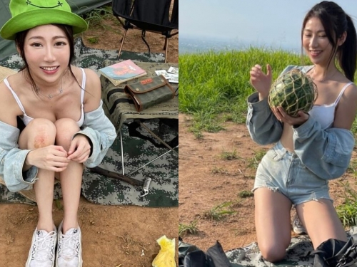 台中鐵砧山露營驚見「吊帶爆乳妹」，燦爛笑容和窈窕身材讓人心動！