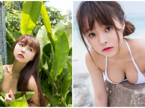 「巨乳正妹」戶外洗澡只能拿葉子遮！超完美爆乳配上純白比基尼94養眼！