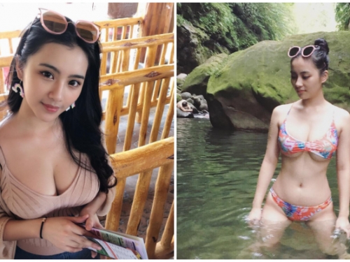 看到她病都好了！「巨乳護理師」在溪邊曬出火辣身材，飽滿美乳讓人血壓升高！