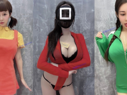 來玩魷魚遊戲！巨乳甜心「安希」化身爆乳面具人發出遊戲邀請！