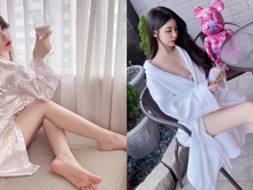 JKF 女郎「米優」浴袍、睡袍穿上身！「白皙美腿」＋「事業線」造福網友
