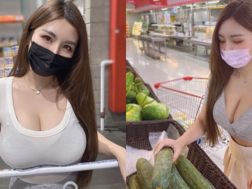 帶女友逛大賣場！「白嫩巨乳」直接頂在推車上，超兇猛畫面路人好羨慕！