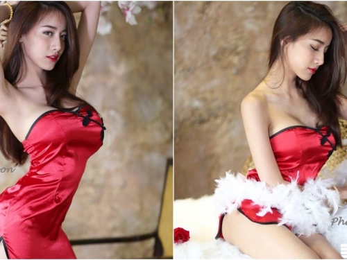 過年94要旗袍！「Ｓ型曲線」火辣正妹來拜年！超短開衩秀「白嫩美腿」太性感！