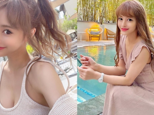 已戀愛！黑底櫻花妹「RIRI」精巧臉蛋眼神超有電，濃醇可可奶一擠大現深長濠溝！
