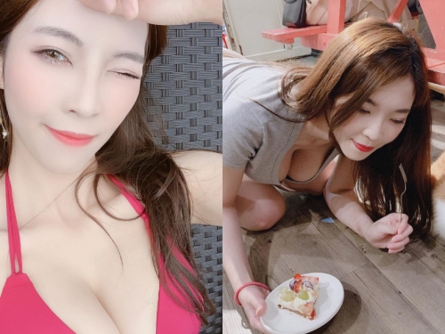白皙正妹「羅莉」學貓咪趴地進食，「36E」兇猛美乳半球溢出，170cm窈窕身高也好猛！