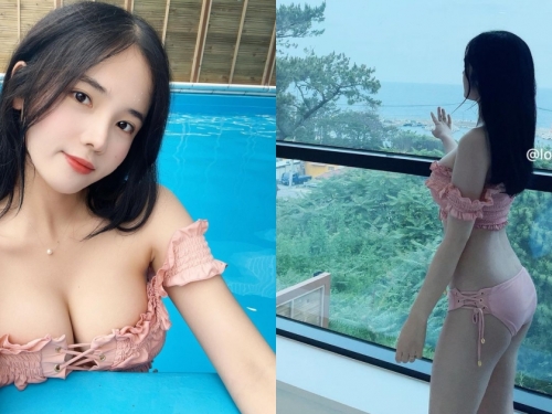 超甜美正妹「公主系爆乳泳裝」好吸睛，「白皙雪乳」好像兩座少女峰啊！