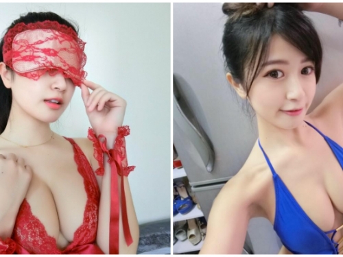 這是什麼play？「爆乳正妹」矇眼穿著紅色蕾絲，火辣身材讓人很想趁虛而入！