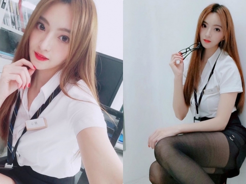 好辣！上班發現「超極品正妹女同事」，性感黑絲襪讓人受不了！