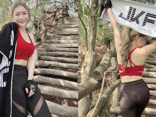 正妹芳療師「艾薇兒Elvira」性感登山　後面山友看著蜜桃臀立刻有活力
