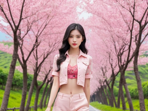 Beautiful Cherry Blossom Boulevard - Beauty Walking Among Them - Flying