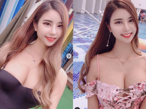 在泳池感受到滿滿的乳量，辣妹「爆乳身材」成全場焦點！