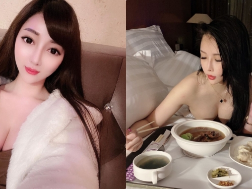 正妹「Vina」吃水餃時放送雙乳，「白嫩美胸視角」好顯眼！