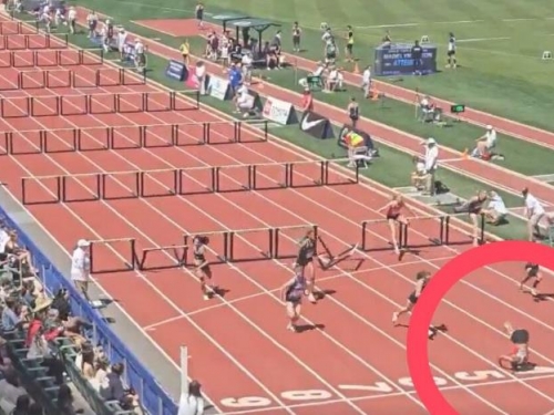 美高中女將連兩次「前滾翻」滑越終點　勇奪跨欄金牌爆紅