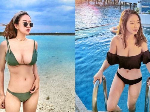 營養都吃到胸部去！甜美正妹巨乳溢出比基尼　大份量「奶半球」探頭見客！