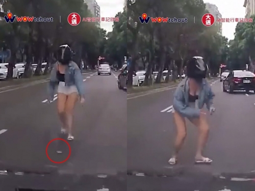 長腿女路中撿拾手機　網友直呼：影片怎麼播不完