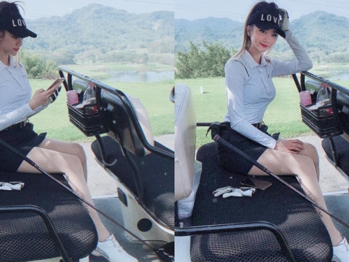 高爾夫球車驚見「白嫩美腿妹」！迷你短裙藏不住辣腿，窈窕曲線誰受得了！