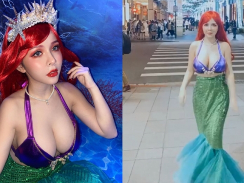 信義區街頭驚見「巨乳版小美人魚」逛大街　碩大奶球隨著步伐跳動