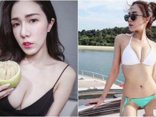 溝好深！白嫩「比基尼正妹」太兇啦！「渾圓美乳」跟柚子一樣飽滿！