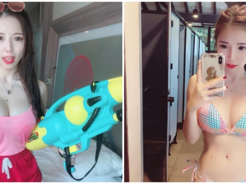 潑水節玩到奶都濕了！「巨乳正妹」神級美乳被潑濕，紳士們快幫忙擦乾啊！
