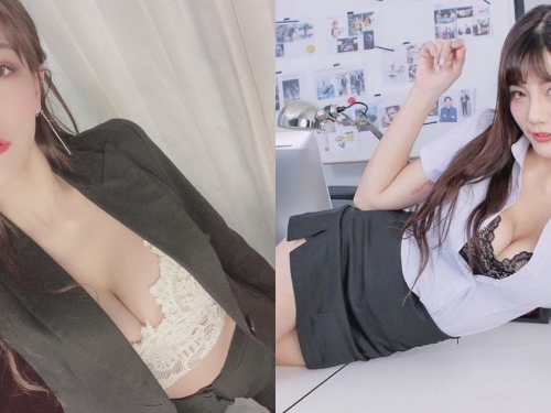 精神抖擻！「爆乳正妹同事」躺桌上，讓人難以專心的「超OP身材」！
