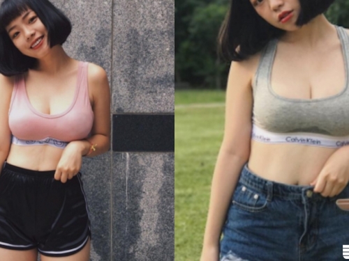 小三角濕濕der！短髮「大奶正妹」胸前好悶熱，一運動就「濕了一片」！