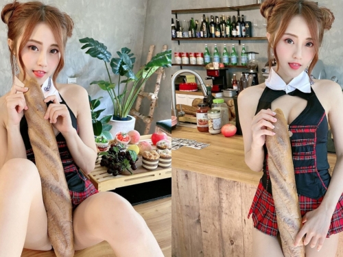 性感小廚娘最愛法國棍！「MiMi佳佳兒」俏皮吐舌太誘人，想跟她好好討教廚藝！