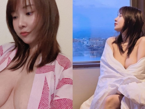 富士山很美，但她更美！「巨乳網紅」半裸掉出雪白雙峰更搶眼