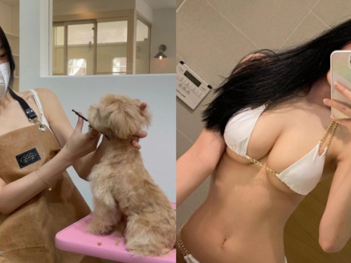 「正妹寵物美容師」圍裙底下藏著飽滿身材　水滴形狀太誘惑