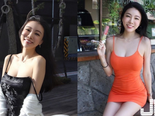 高學歷台灣妹子「邵岱兒」緊身到不行的連身洋裝，根本就是乳香四溢！