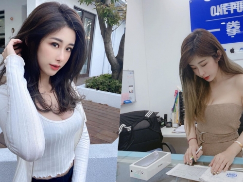 換手機了！通訊行發現「天菜美乳女神」，穿低胸裝上班有夠犯規！