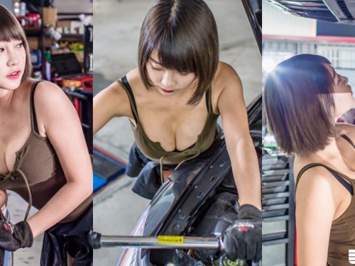 這太狂！台南「爆乳修車女師傅」胸前車頭燈太刺眼！網友看了搶著被拆…