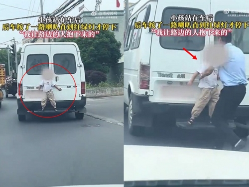 驚見貨車後方有小孩！ 後車狂按喇叭提醒「嚇死人」