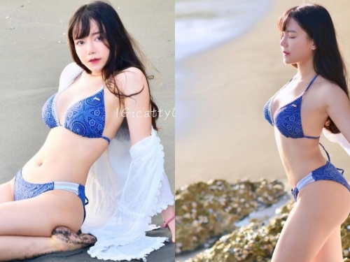 沙灘上的「白皙巨乳」比基尼混血正妹！五官精緻前凸後翹，超窈宨曲線好無敵！