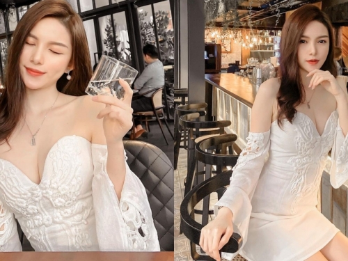 餐酒館出沒的「爆乳美腿正妹」！性感小洋裝藏不住雪白美肌＋窈宨曲線！