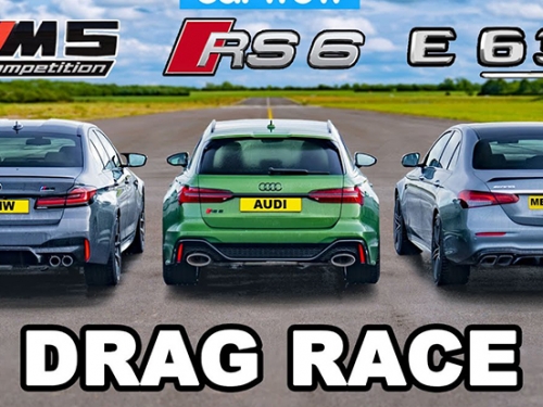 [影] 真香！德國三大性能房車雨天尬直線：BMW M5 v Audi RS6 v AMG E63 S