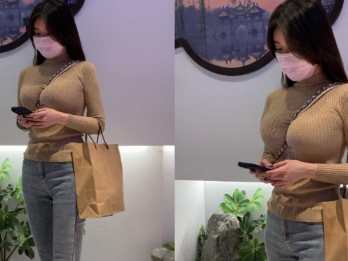 巨乳口罩妹「胸部吃布」卡好緊　路人不看也不行！