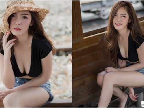 「白皙大奶妹」擅闖廢棄鐵路！「爆乳上衣」裡面雪白一片！修長美腿也好辣！