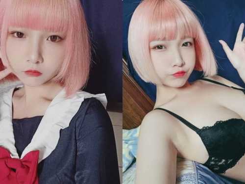 小巧臉蛋的外拍美少女「咖咖」，黑色爆乳內衣展現「性感長輩」！