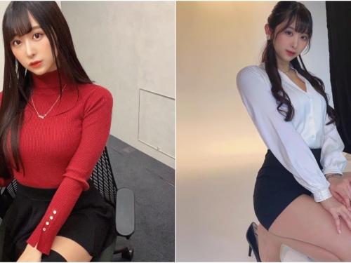 同事這麼辣好嗎！「性感OL」裙子長度超迷你，惹火美腿讓人無法專心上班！