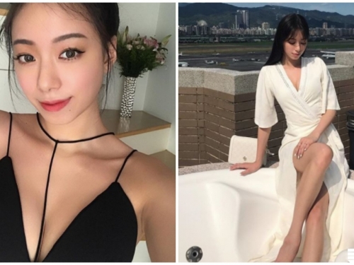 正妹「內衣線卡在深溝裡」，超激長美腿引起暴動啦～