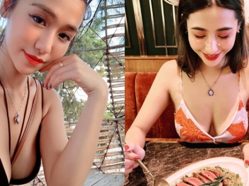 胸爆！「F 奶辣模」Aqq cami 餐廳解放豪乳...「2 粒放桌上」露出ㄦ字溝 狂吸千人按讚