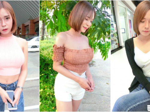 路邊驚見「火辣短髮妹」飽滿身材好胸猛！極度誘惑的「美胸視角」畫面迷死人...