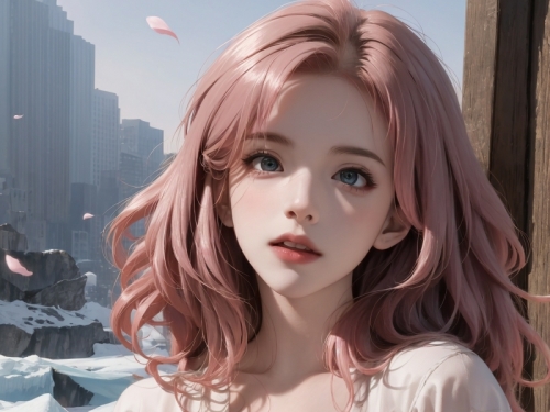 AI生成美女~粉髮少女